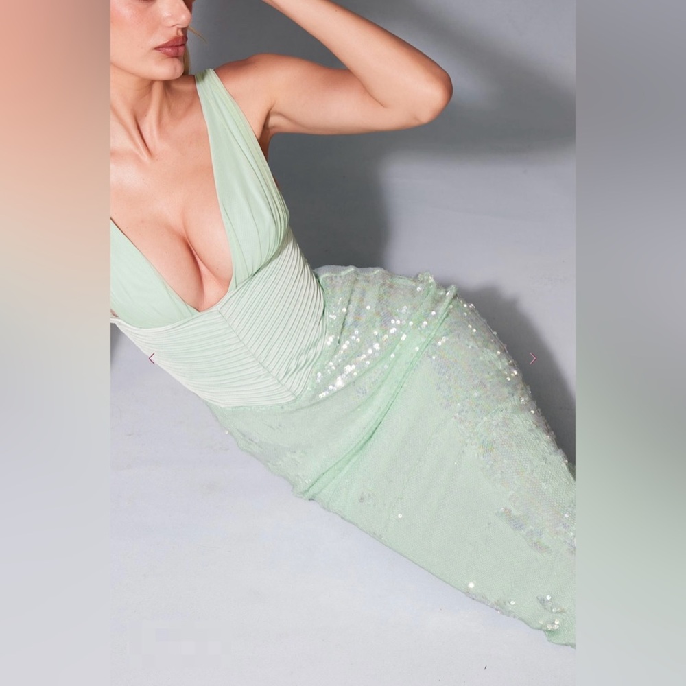 House of CB THALA Seafoam Sequin Corset Midi Dress